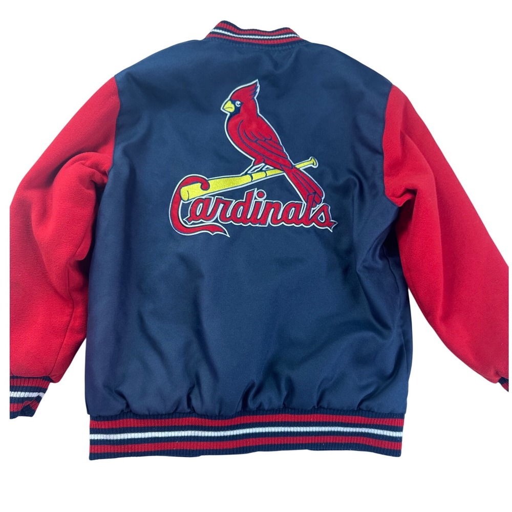 JH Design St Louis Cardinals MLB Reversible‎ Varsity Jacket Navy Red Kids Medium